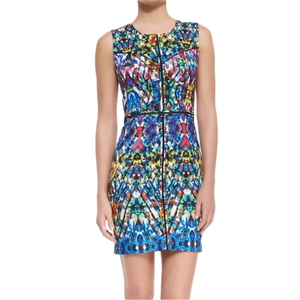 Milly NY Stained Glass Print Slim Sheath Sleeveless Mini Dress Sz 4 - Light Flaw